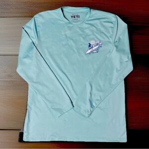Yeti Performance Fishing Shirt Mens Large Long Sleeve Shark Teeth Logo